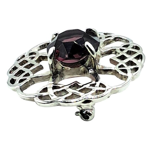 Vintage Celtic Knot Brooch Purple Glass Rhinestone Scottish Art Pewter Pin - Picture 3 of 9